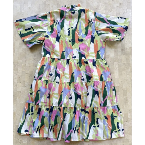 THML Anthro Dress Colorful Geometric Flutter Sleeve Tiered Swing Vacation Sz XS - Picture 9 of 9